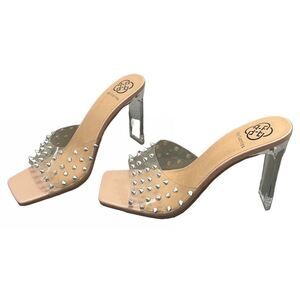 DAISY FUENTES Studded Heels Women Sz 9 Square Open Toe Edgy Statement Shoes Punk